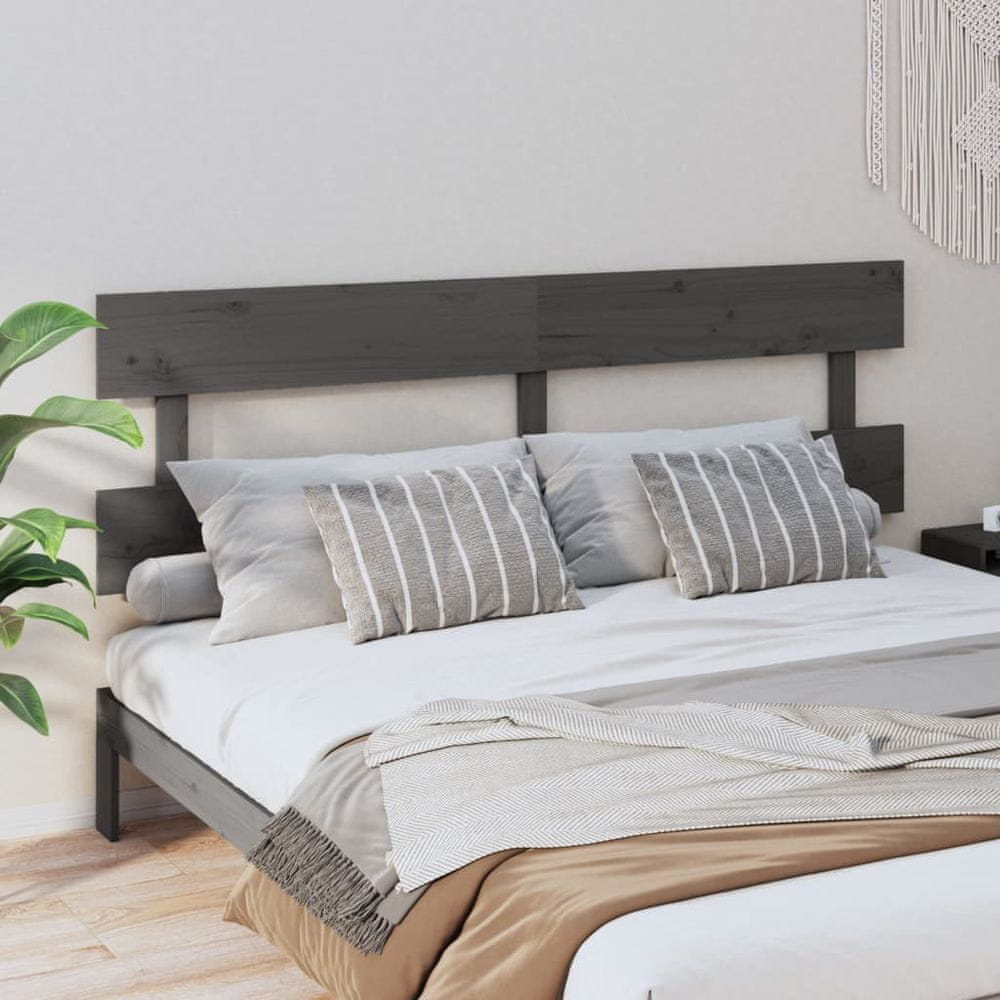 Vidaxl Čelo postele, sivé, 184x3x81 cm, masívne borovicové drevo